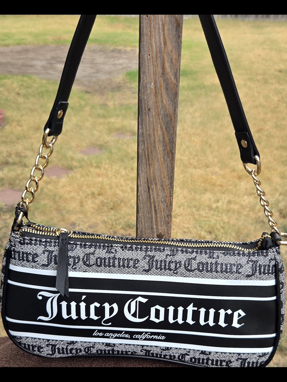 Juicy Couture Black and White Logo Shoulder Bag